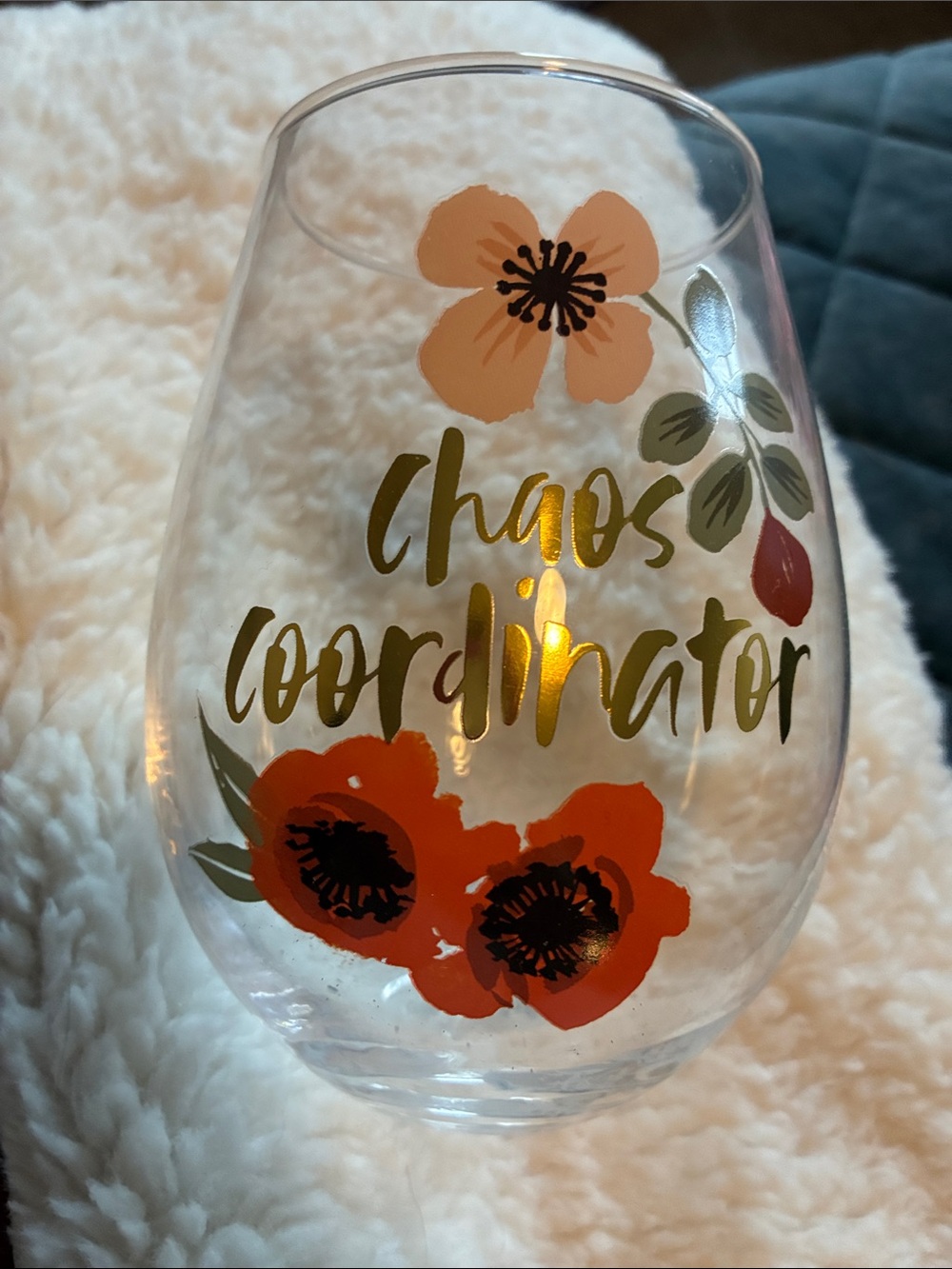 Blush Chaos Coordinator Stemless Glass - Gold & Red-Orange Floral